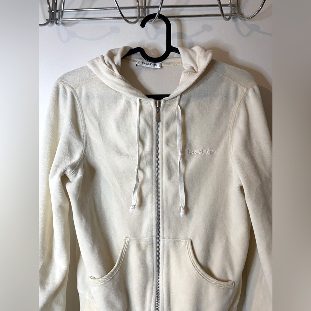 Bebe Velour Zip Up Sweater